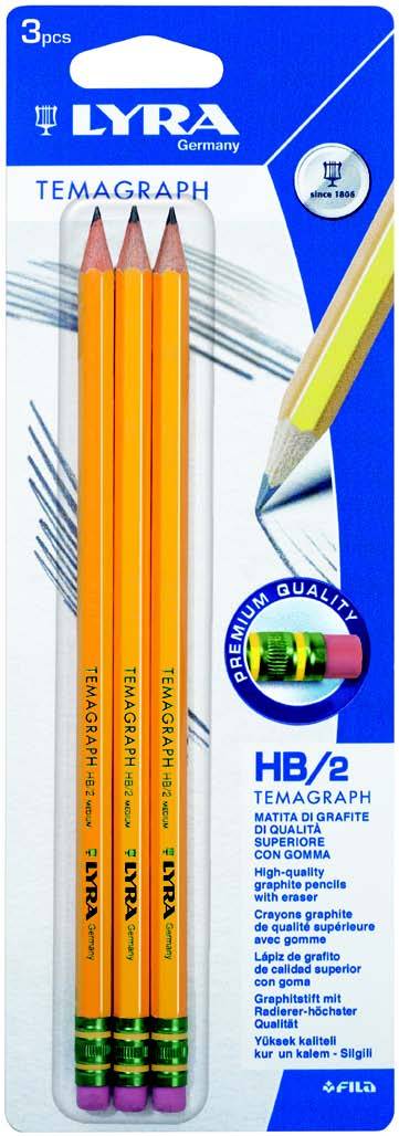 Graphite pencils: Lyra Temagraph Pencil Set 3pcs (3xΗΒ with Eraser) in  Blister